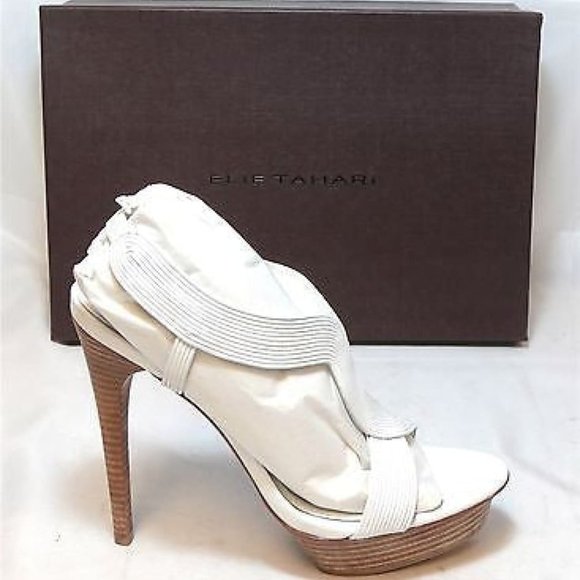 NWOT - ELIE TAHARI Women's Cleopatra Platform Sandal -White Leather - - Picture 2 of 5